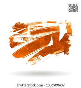 Orange brush stroke and texture. Grunge vector abstract hand - painted element. Underline and border design.