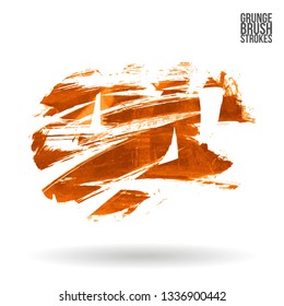 Orange brush stroke and texture. Grunge vector abstract hand - painted element. Underline and border design.