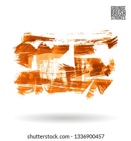 Orange brush stroke and texture. Grunge vector abstract hand - painted element. Underline and border design.