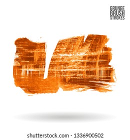 Orange brush stroke and texture. Grunge vector abstract hand - painted element. Underline and border design.