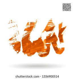 Orange brush stroke and texture. Grunge vector abstract hand - painted element. Underline and border design.