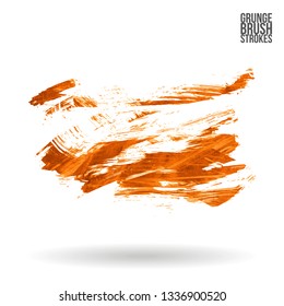 Orange brush stroke and texture. Grunge vector abstract hand - painted element. Underline and border design.