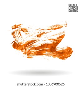 Orange brush stroke and texture. Grunge vector abstract hand - painted element. Underline and border design.