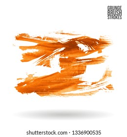 Orange brush stroke and texture. Grunge vector abstract hand - painted element. Underline and border design.