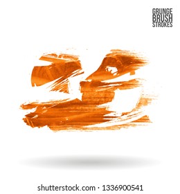 Orange brush stroke and texture. Grunge vector abstract hand - painted element. Underline and border design.