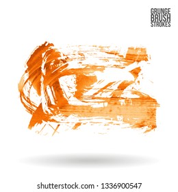 Orange brush stroke and texture. Grunge vector abstract hand - painted element. Underline and border design.