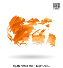 Orange brush stroke and texture. Grunge vector abstract hand - painted element. Underline and border design.