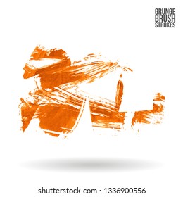 Orange brush stroke and texture. Grunge vector abstract hand - painted element. Underline and border design.