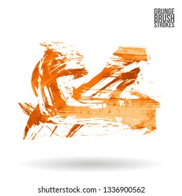 Orange brush stroke and texture. Grunge vector abstract hand - painted element. Underline and border design.
