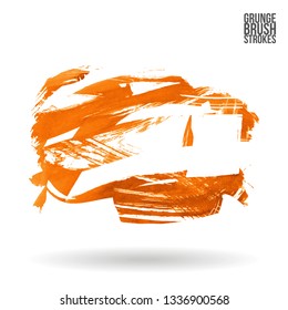 Orange brush stroke and texture. Grunge vector abstract hand - painted element. Underline and border design.