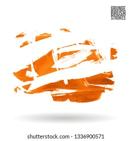 Orange brush stroke and texture. Grunge vector abstract hand - painted element. Underline and border design.