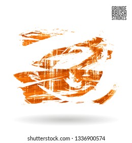 Orange brush stroke and texture. Grunge vector abstract hand - painted element. Underline and border design.