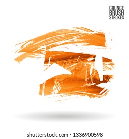 Orange brush stroke and texture. Grunge vector abstract hand - painted element. Underline and border design.