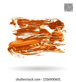 Orange brush stroke and texture. Grunge vector abstract hand - painted element. Underline and border design.