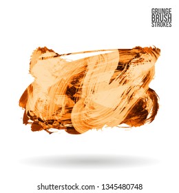 Orange brush stroke and texture. Grunge vector abstract hand - painted element. Underline and border design.