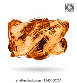 Orange brush stroke and texture. Grunge vector abstract hand - painted element. Underline and border design.