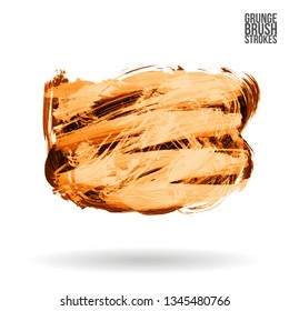 Orange brush stroke and texture. Grunge vector abstract hand - painted element. Underline and border design.