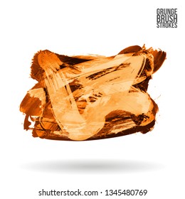 Orange brush stroke and texture. Grunge vector abstract hand - painted element. Underline and border design.