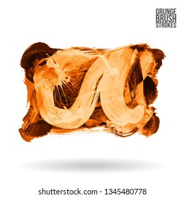 Orange brush stroke and texture. Grunge vector abstract hand - painted element. Underline and border design.