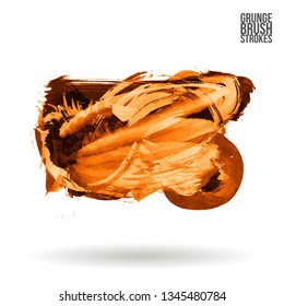 Orange brush stroke and texture. Grunge vector abstract hand - painted element. Underline and border design.