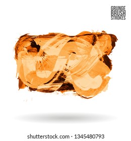 Orange brush stroke and texture. Grunge vector abstract hand - painted element. Underline and border design.