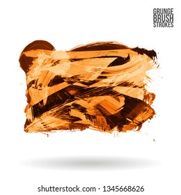 Orange brush stroke and texture. Grunge vector abstract hand - painted element. Underline and border design.