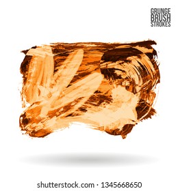 Orange brush stroke and texture. Grunge vector abstract hand - painted element. Underline and border design.
