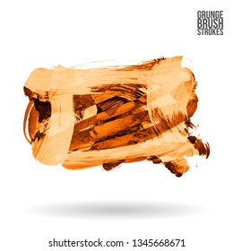 Orange brush stroke and texture. Grunge vector abstract hand - painted element. Underline and border design.
