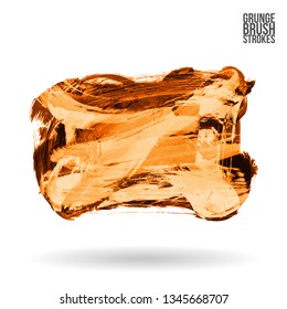 Orange brush stroke and texture. Grunge vector abstract hand - painted element. Underline and border design.