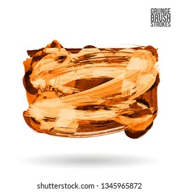 Orange brush stroke and texture. Grunge vector abstract hand - painted element. Underline and border design.