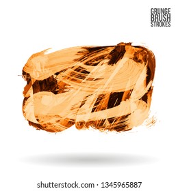 Orange brush stroke and texture. Grunge vector abstract hand - painted element. Underline and border design.
