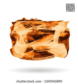 Orange brush stroke and texture. Grunge vector abstract hand - painted element. Underline and border design.
