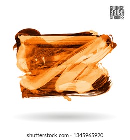 Orange brush stroke and texture. Grunge vector abstract hand - painted element. Underline and border design.