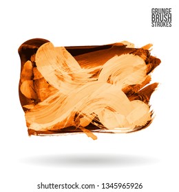 Orange brush stroke and texture. Grunge vector abstract hand - painted element. Underline and border design.