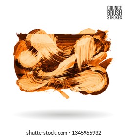 Orange brush stroke and texture. Grunge vector abstract hand - painted element. Underline and border design.