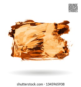 Orange brush stroke and texture. Grunge vector abstract hand - painted element. Underline and border design.
