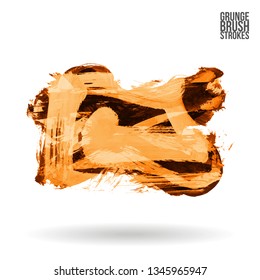 Orange brush stroke and texture. Grunge vector abstract hand - painted element. Underline and border design.