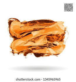 Orange brush stroke and texture. Grunge vector abstract hand - painted element. Underline and border design.