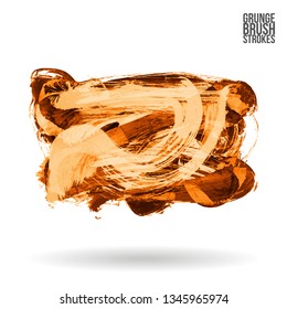 Orange brush stroke and texture. Grunge vector abstract hand - painted element. Underline and border design.