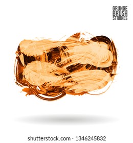 Orange brush stroke and texture. Grunge vector abstract hand - painted element. Underline and border design.