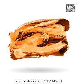 Orange brush stroke and texture. Grunge vector abstract hand - painted element. Underline and border design.