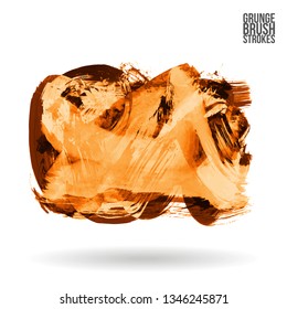 Orange brush stroke and texture. Grunge vector abstract hand - painted element. Underline and border design.