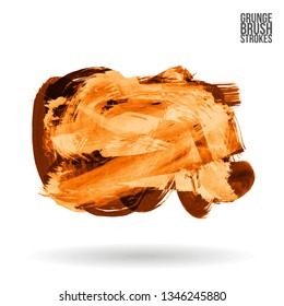 Orange brush stroke and texture. Grunge vector abstract hand - painted element. Underline and border design.