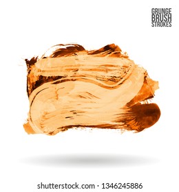 Orange brush stroke and texture. Grunge vector abstract hand - painted element. Underline and border design.