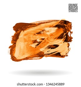 Orange brush stroke and texture. Grunge vector abstract hand - painted element. Underline and border design.