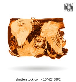 Orange brush stroke and texture. Grunge vector abstract hand - painted element. Underline and border design.