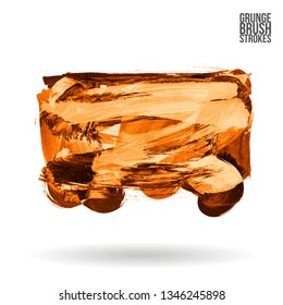 Orange brush stroke and texture. Grunge vector abstract hand - painted element. Underline and border design.