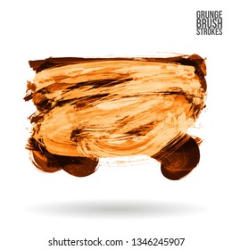 Orange brush stroke and texture. Grunge vector abstract hand - painted element. Underline and border design.