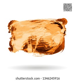 Orange brush stroke and texture. Grunge vector abstract hand - painted element. Underline and border design.