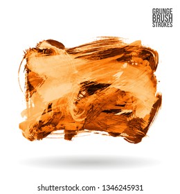 Orange brush stroke and texture. Grunge vector abstract hand - painted element. Underline and border design.
